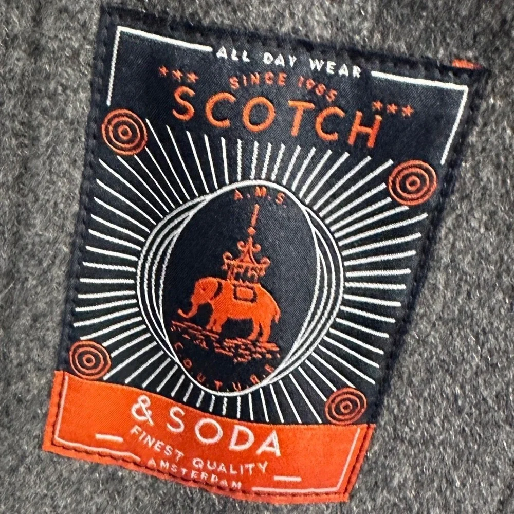 Scotch Soda Wool Blend Jacket Mens XL Grey Duffle Pea Coat Hooded Toggle Zip